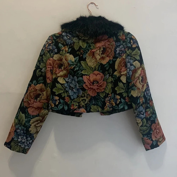 Unreal Fur Floral Jacket with Black Fur Collar - Picture 2 of 10